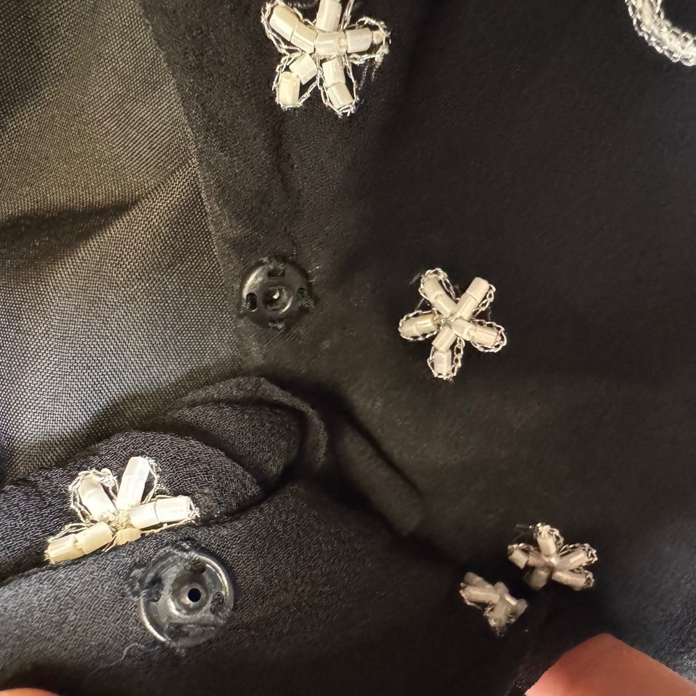 Vintage Andretta Donatello Silk Beaded Embroidered Top Black L Italian - Picture 8 of 9
